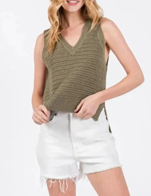 Kailani Side Slit Knited Sweater Tank Top (Assorted Colors)