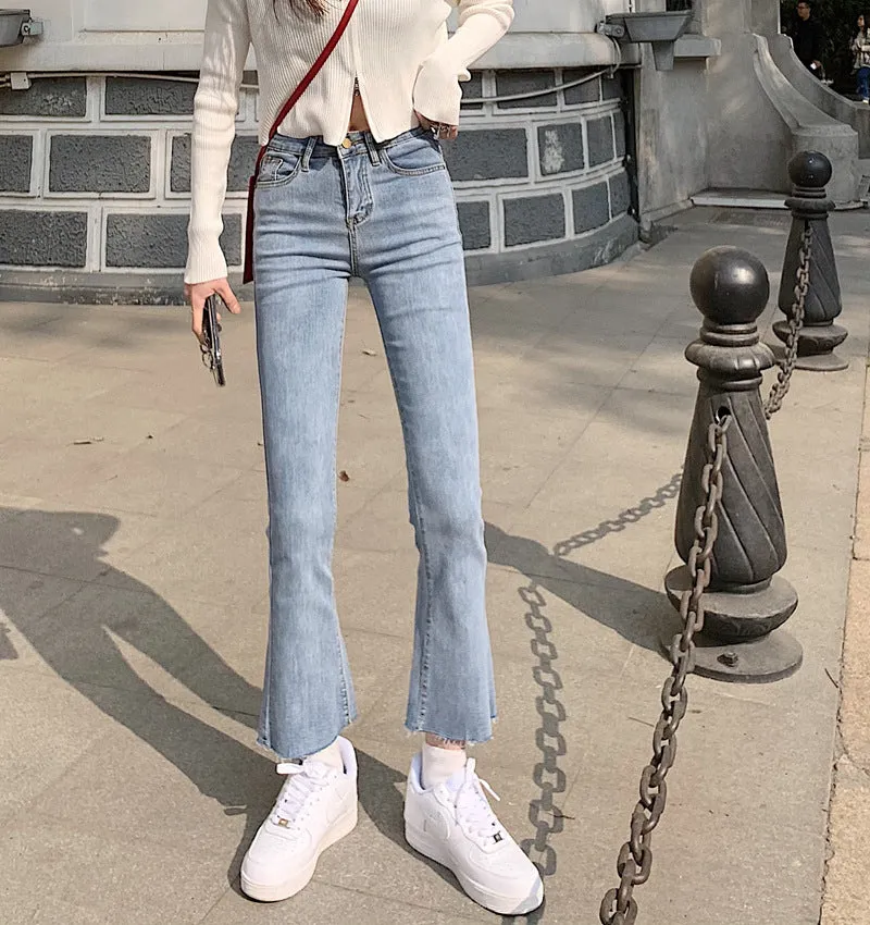 Korean CHIC Flare Leg Pants Women High Waist Slim Look Loose All-Matching Vintage Popular Young Look Denim Pants Pants