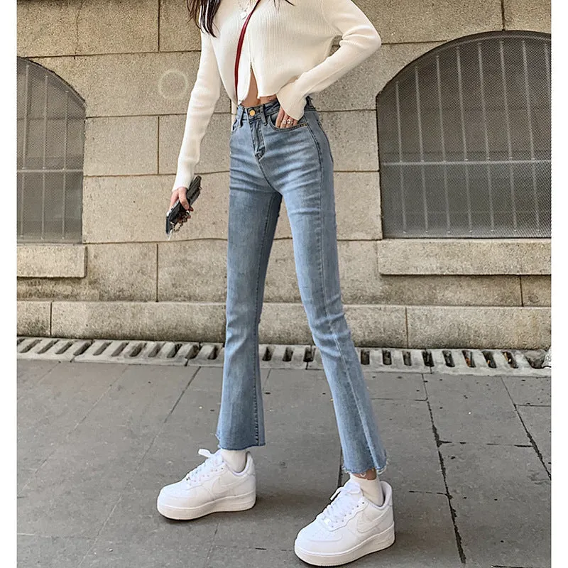 Korean CHIC Flare Leg Pants Women High Waist Slim Look Loose All-Matching Vintage Popular Young Look Denim Pants Pants