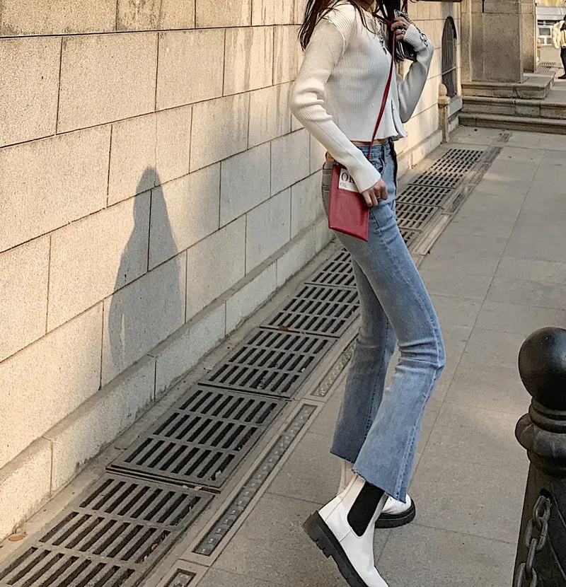 Korean CHIC Flare Leg Pants Women High Waist Slim Look Loose All-Matching Vintage Popular Young Look Denim Pants Pants