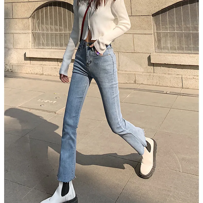 Korean CHIC Flare Leg Pants Women High Waist Slim Look Loose All-Matching Vintage Popular Young Look Denim Pants Pants