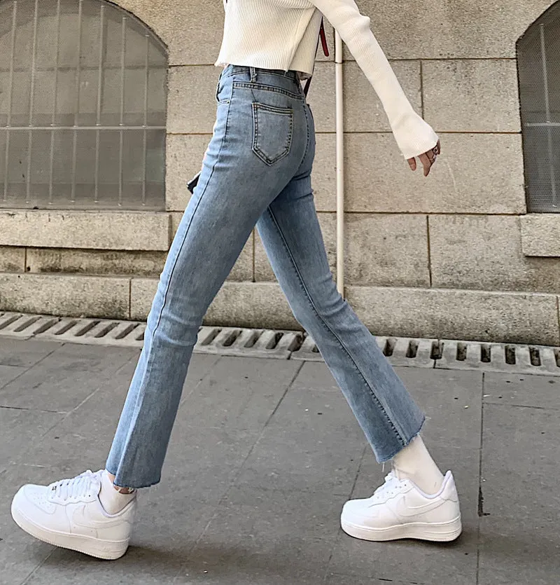 Korean CHIC Flare Leg Pants Women High Waist Slim Look Loose All-Matching Vintage Popular Young Look Denim Pants Pants