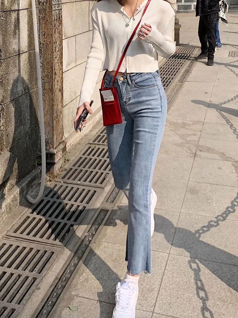 Korean CHIC Flare Leg Pants Women High Waist Slim Look Loose All-Matching Vintage Popular Young Look Denim Pants Pants