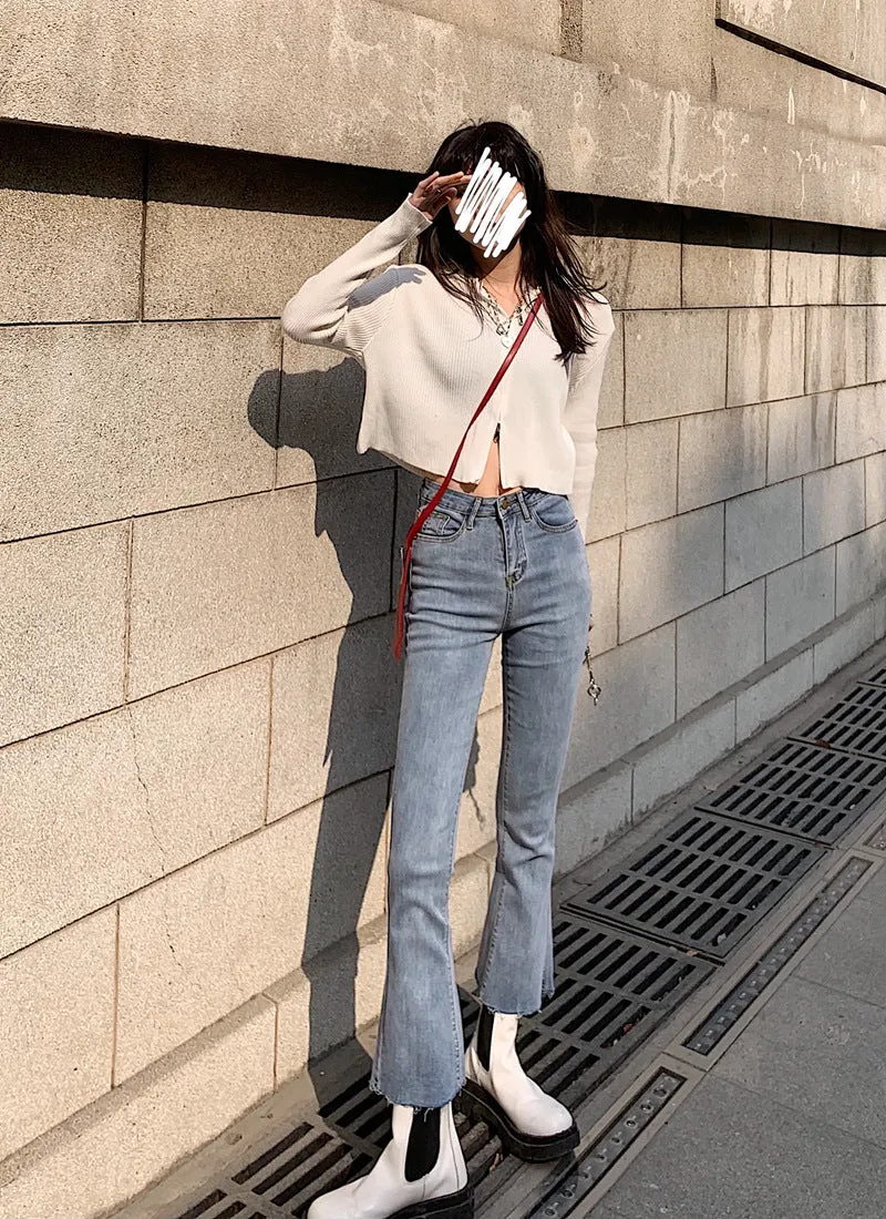 Korean CHIC Flare Leg Pants Women High Waist Slim Look Loose All-Matching Vintage Popular Young Look Denim Pants Pants