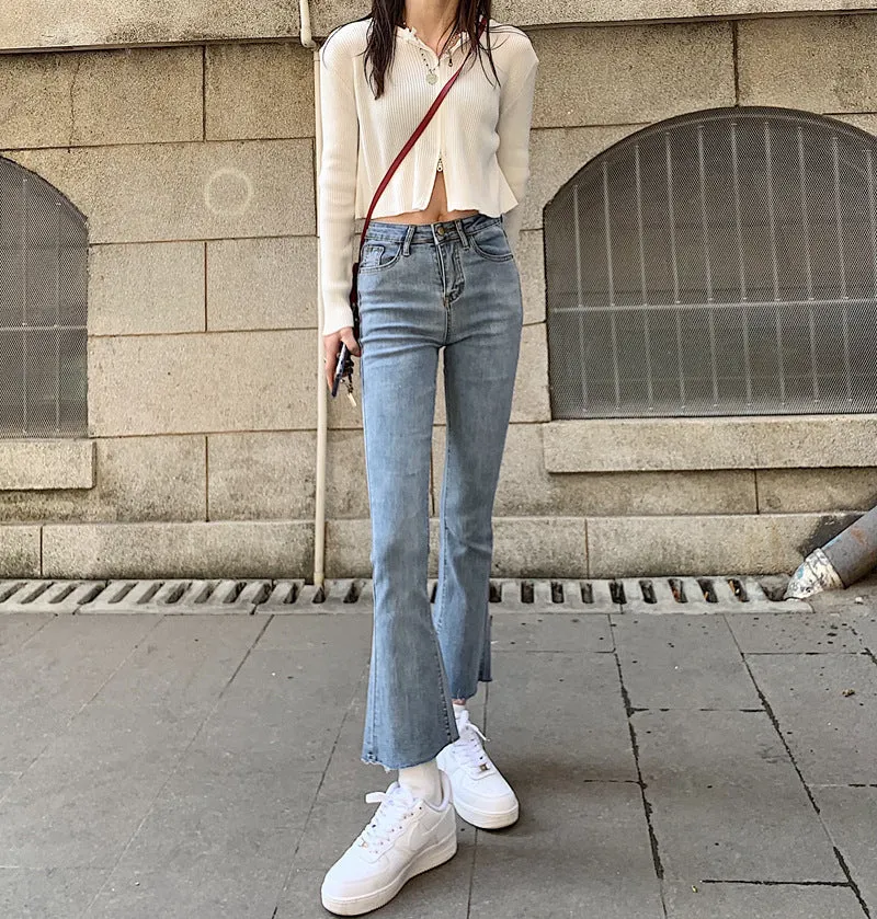 Korean CHIC Flare Leg Pants Women High Waist Slim Look Loose All-Matching Vintage Popular Young Look Denim Pants Pants