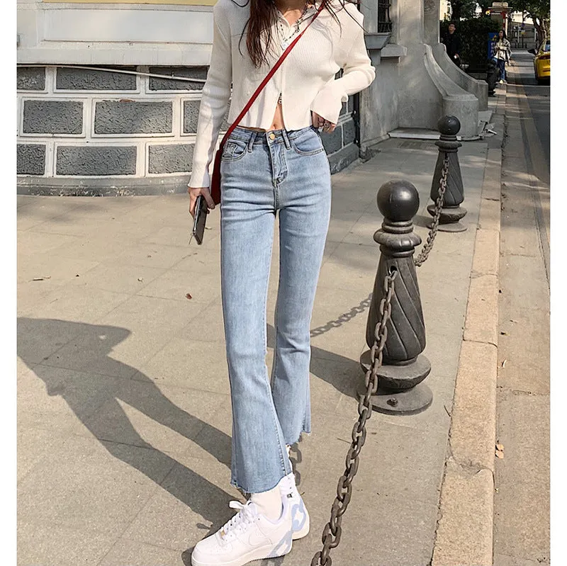 Korean CHIC Flare Leg Pants Women High Waist Slim Look Loose All-Matching Vintage Popular Young Look Denim Pants Pants