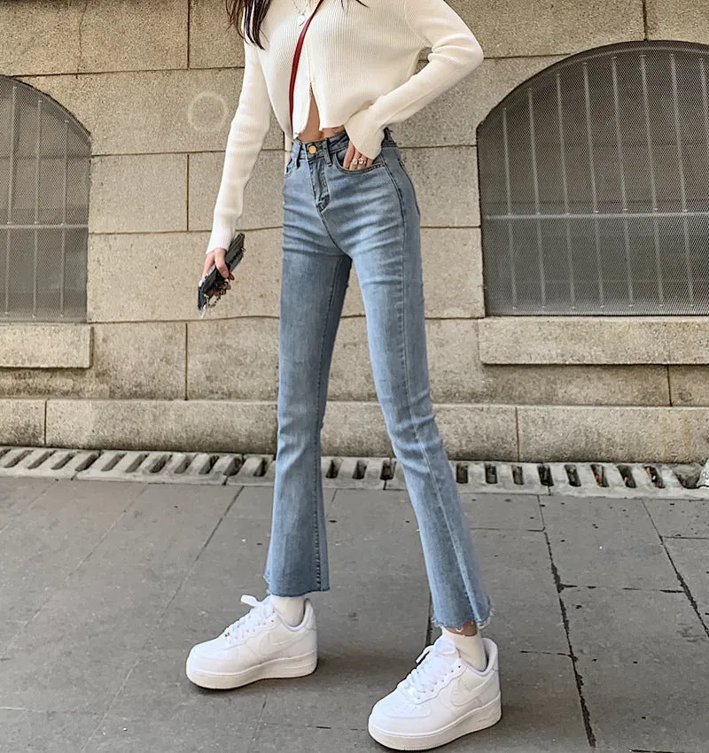 Korean CHIC Flare Leg Pants Women High Waist Slim Look Loose All-Matching Vintage Popular Young Look Denim Pants Pants