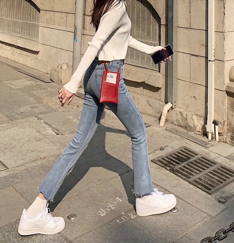 Korean CHIC Flare Leg Pants Women High Waist Slim Look Loose All-Matching Vintage Popular Young Look Denim Pants Pants