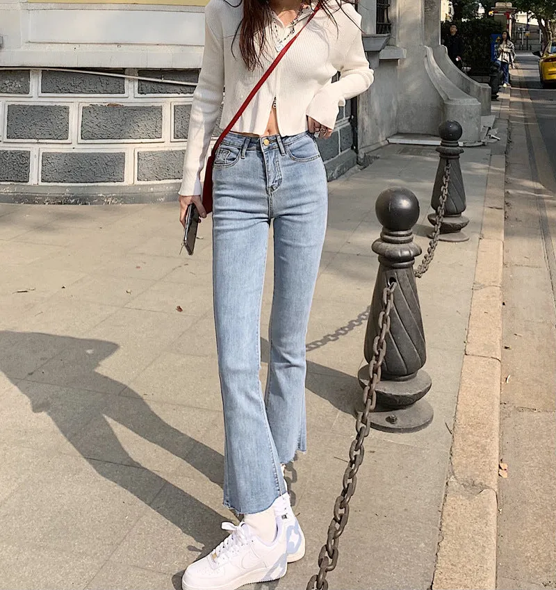 Korean CHIC Flare Leg Pants Women High Waist Slim Look Loose All-Matching Vintage Popular Young Look Denim Pants Pants