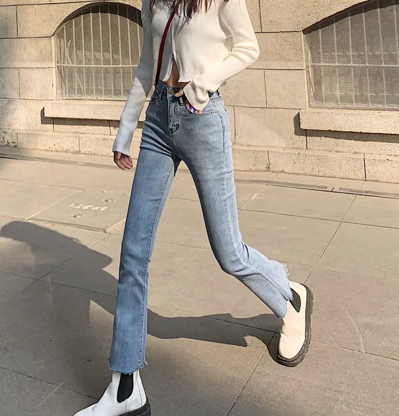 Korean CHIC Flare Leg Pants Women High Waist Slim Look Loose All-Matching Vintage Popular Young Look Denim Pants Pants