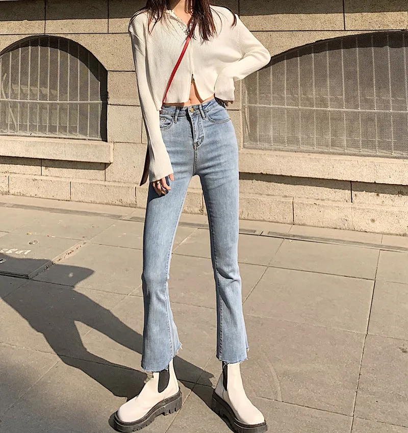 Korean CHIC Flare Leg Pants Women High Waist Slim Look Loose All-Matching Vintage Popular Young Look Denim Pants Pants