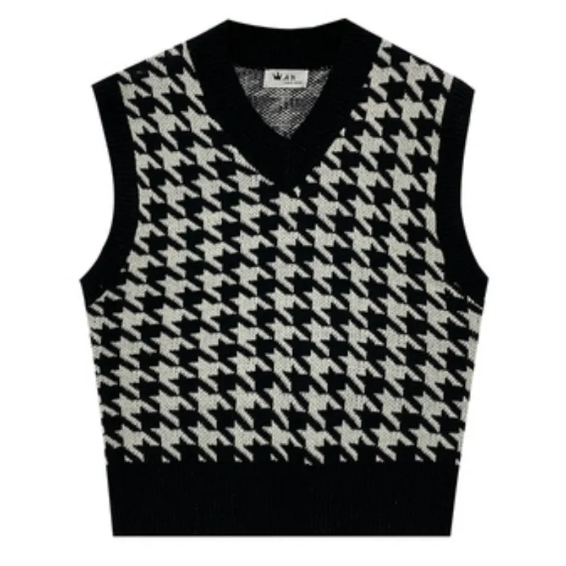 Korean Style Houndstooth Knit Vest Sweater for Autumn/Winter