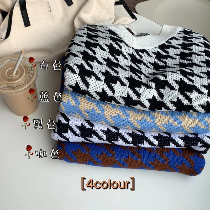 Korean Style Houndstooth Knit Vest Sweater for Autumn/Winter