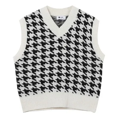 Korean Style Houndstooth Knit Vest Sweater for Autumn/Winter