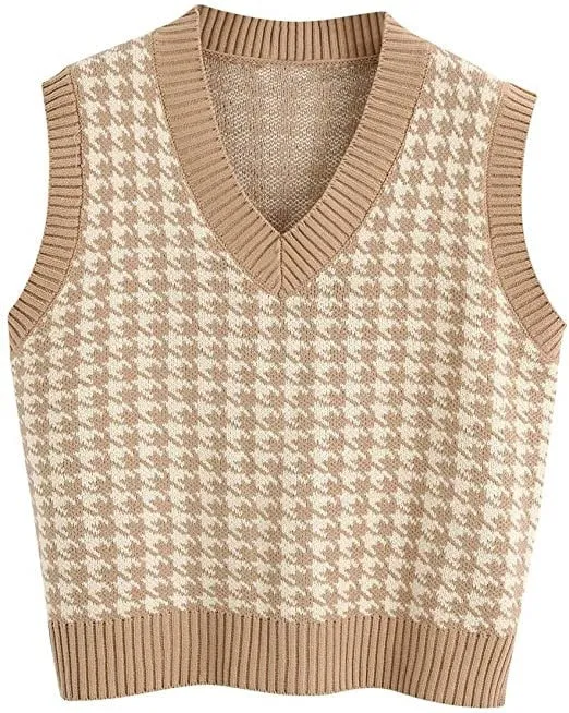 Korean Style Houndstooth Knit Vest Sweater for Autumn/Winter