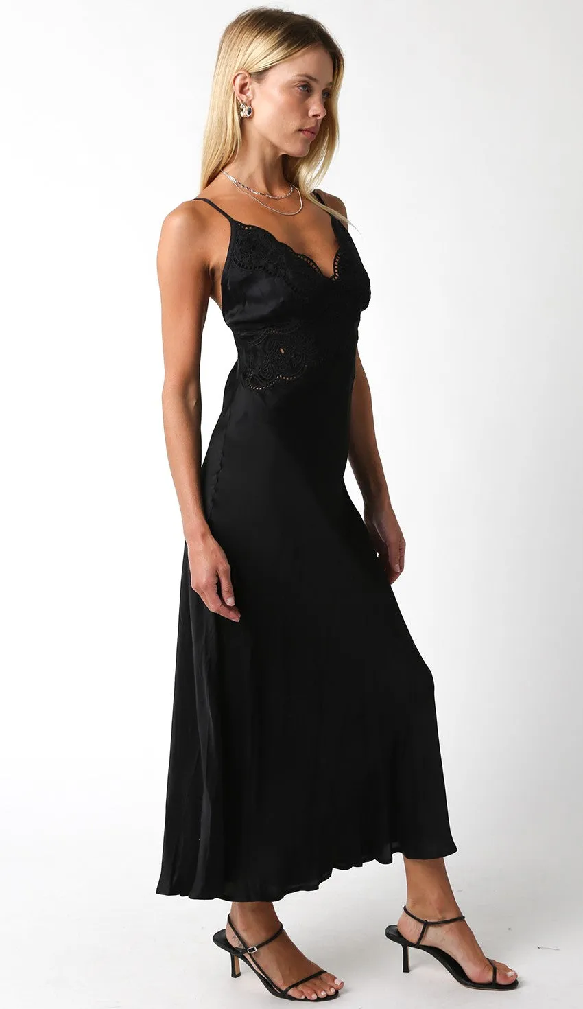 Lace Slip Maxi Dress Black