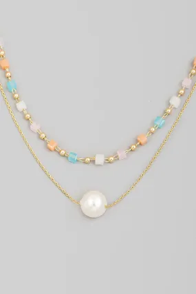 Layered Pearl Ball Charm Necklace