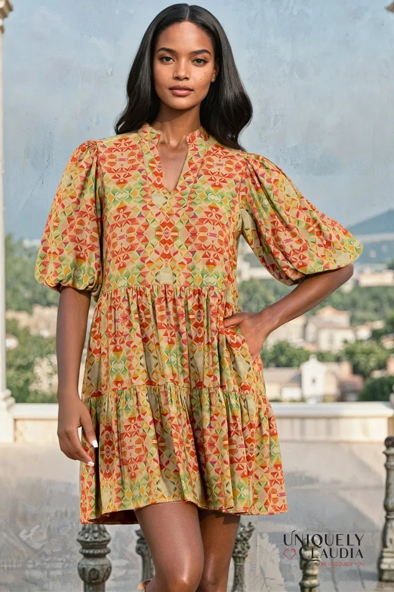 Lindsey Puff Sleeve Print Dress