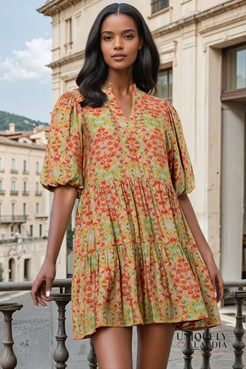 Lindsey Puff Sleeve Print Dress