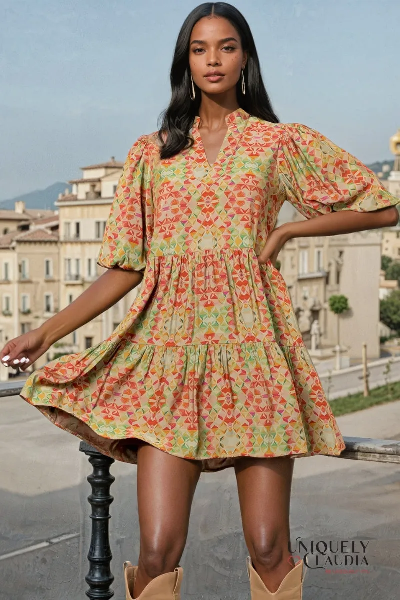 Lindsey Puff Sleeve Print Dress