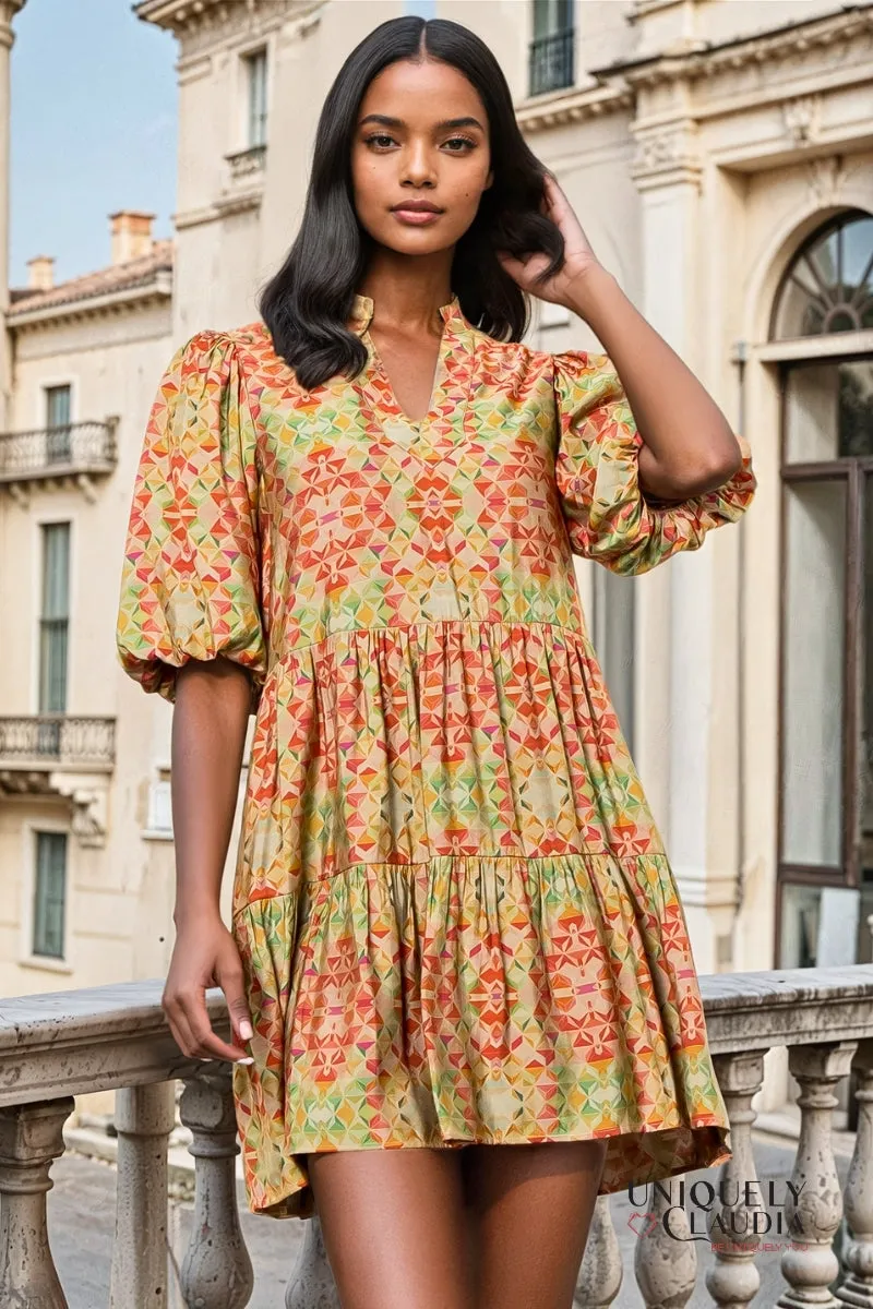 Lindsey Puff Sleeve Print Dress