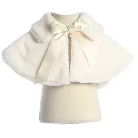 Little Girls Ivory Fluffy Faux Ribbon Closure Cape 2T-6