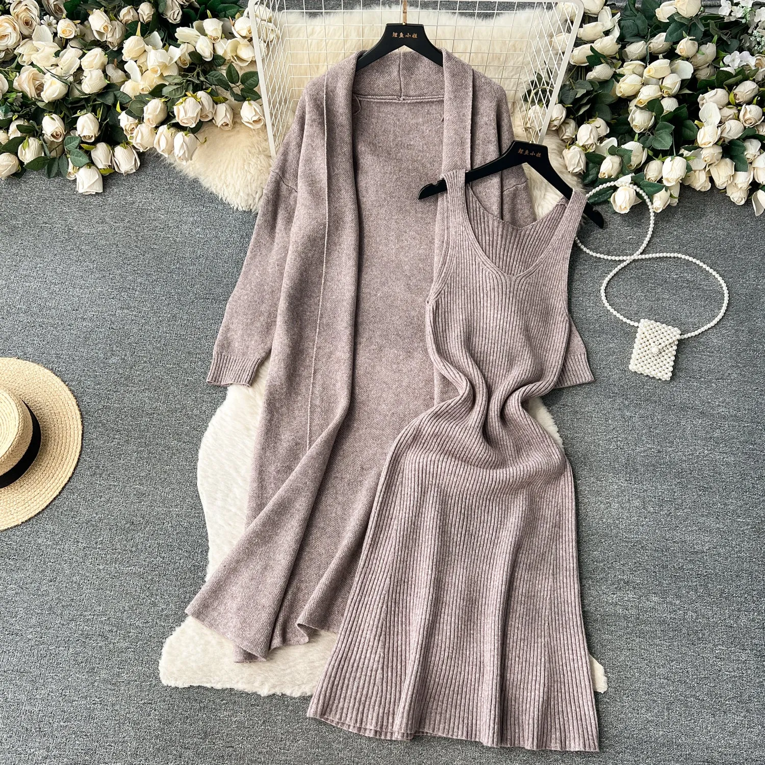 Loose Cardigan&Vest Dress Knitted 2Pcs