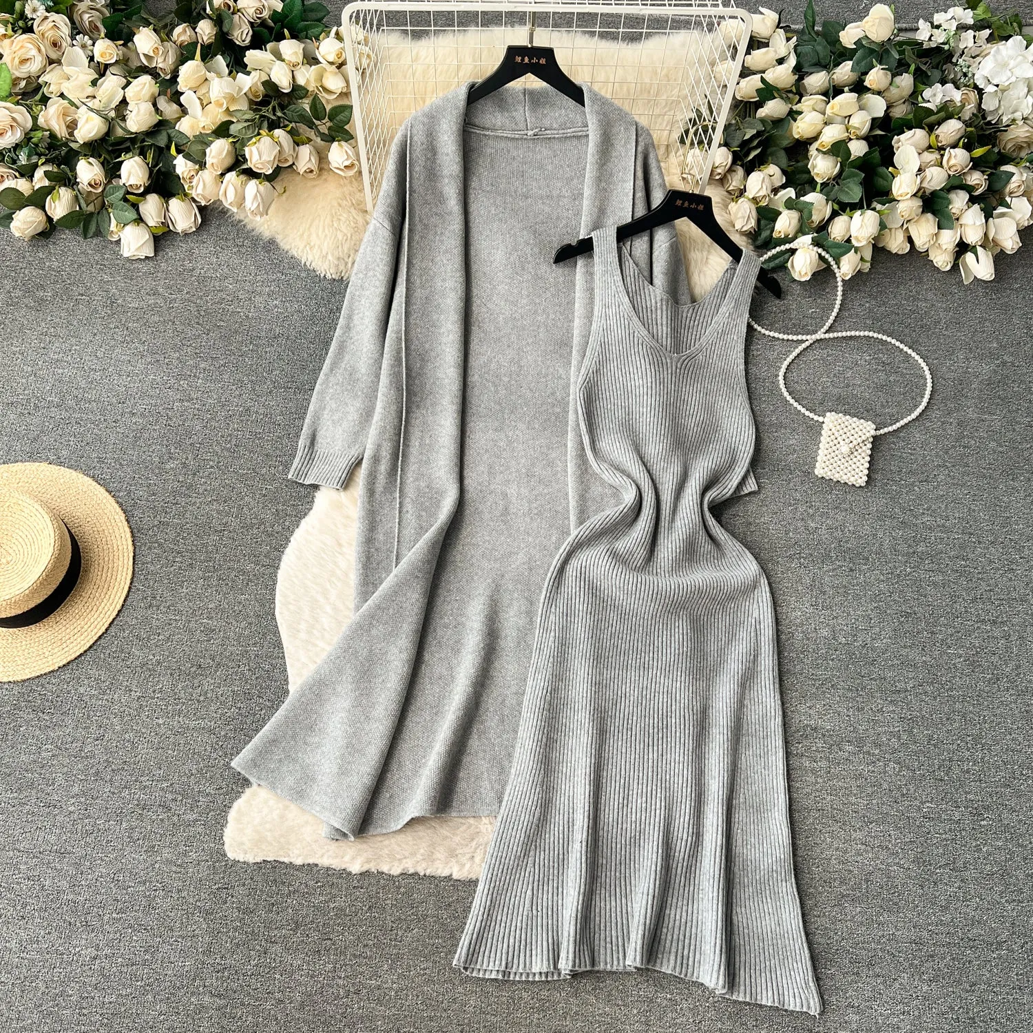 Loose Cardigan&Vest Dress Knitted 2Pcs