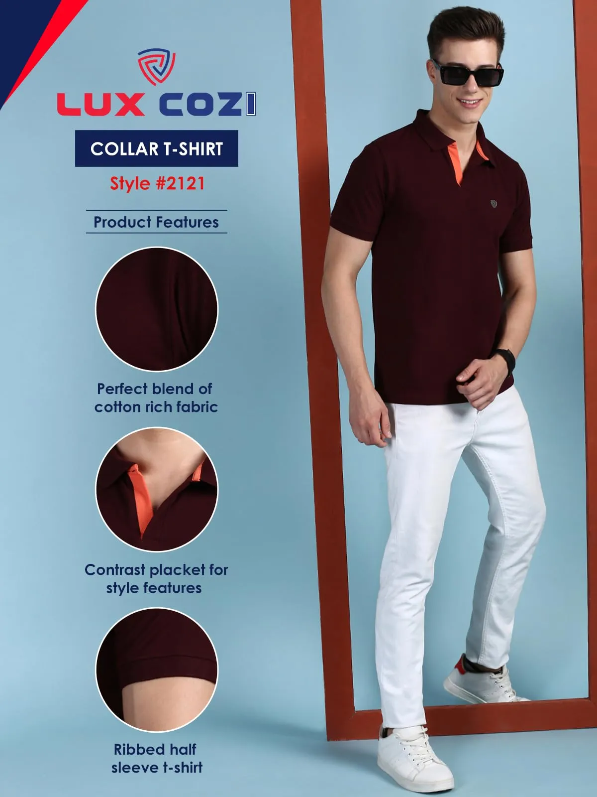 Lux Cozi Men's Pack of 1 Cofee Regular Fit Polo Neck Half Sleeve Solid Casual T-Shirt (Size : X-Large)