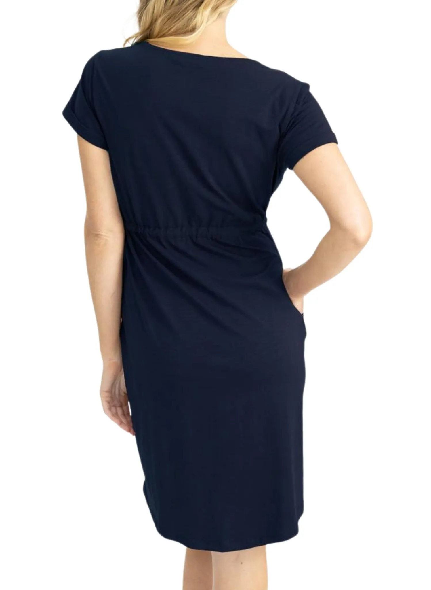 Maternity & Nursing Zipper Drawstring Dress - Navy