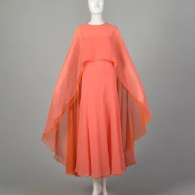 Medium 1970s Malcolm Starr Evening Gown Bohemian Formal Hollywood Glamorous Flowy Elegant Cape