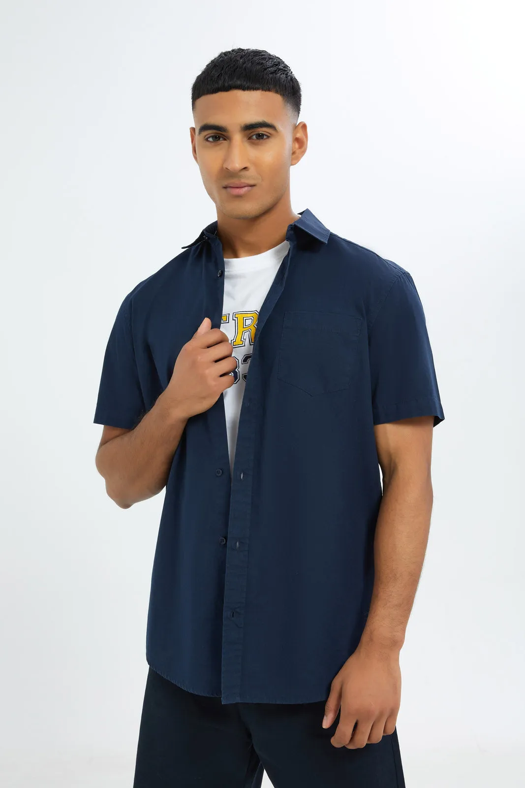 Men Navy And White Shirt Set (2 Piece)