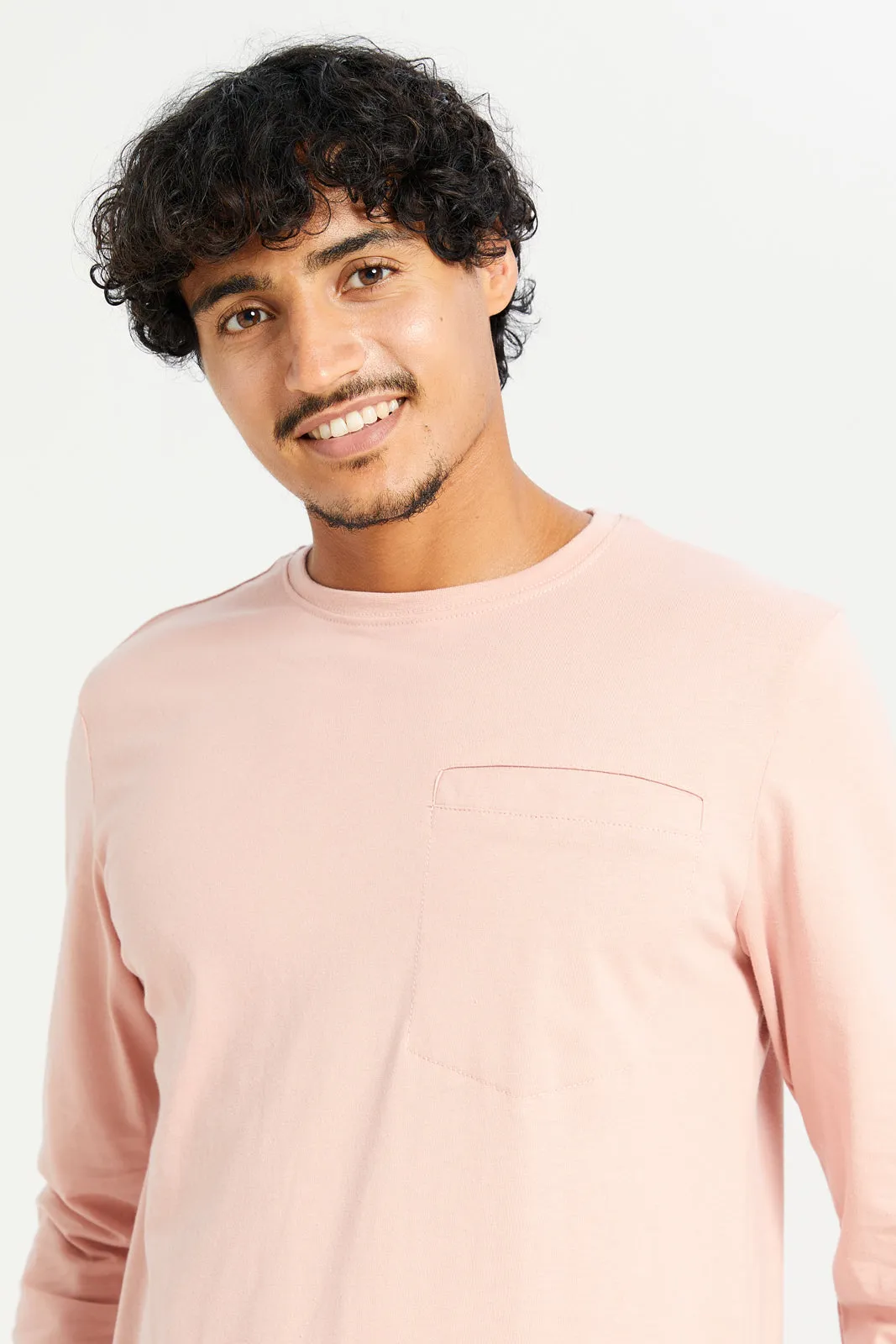 Men Pink Long Sleeves T-Shirt