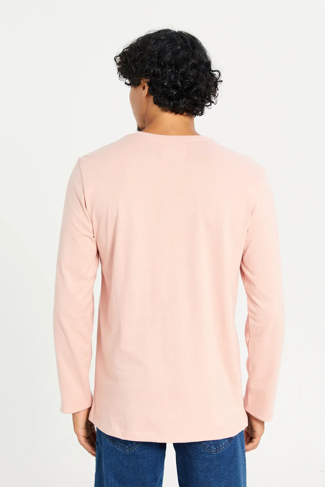 Men Pink Long Sleeves T-Shirt