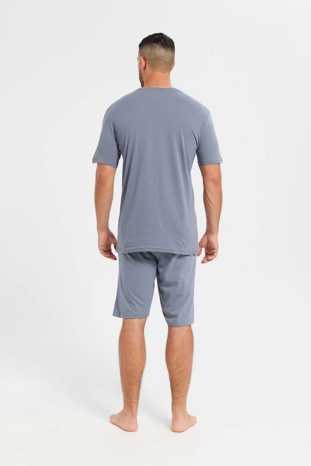 Men Plain Grey T-Shirt And Shorts Pyjama Set (2 Piece)