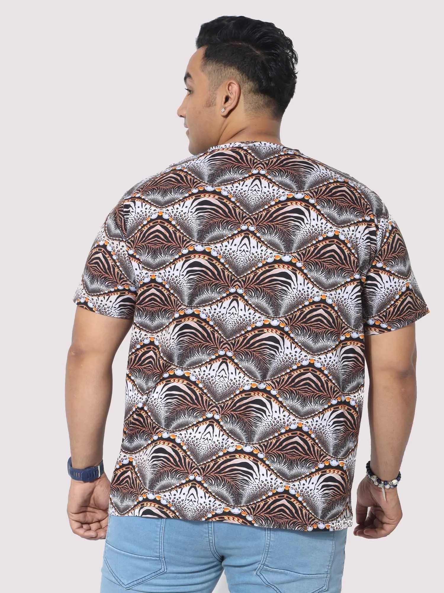 Men Plus Size Waves Abstract Digital Printed Round Neck T-Shirt