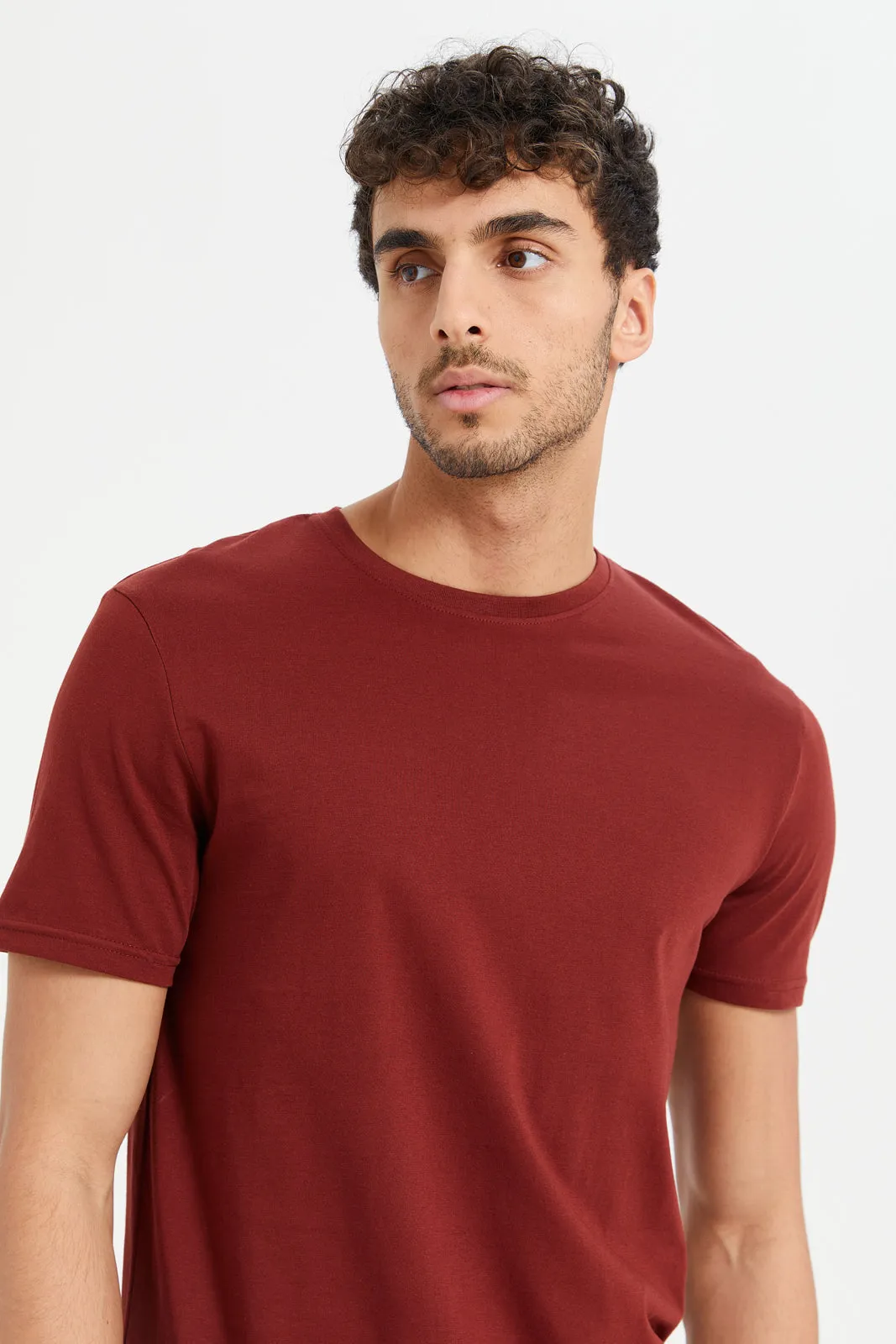 Men Red Plain Round Neck T-Shirt