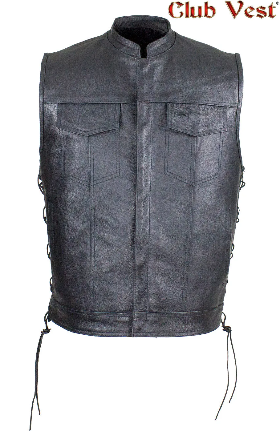 Men's Black Liner Split Leather Gun Pocket With Zipper And Snap Vest by Club Vest®