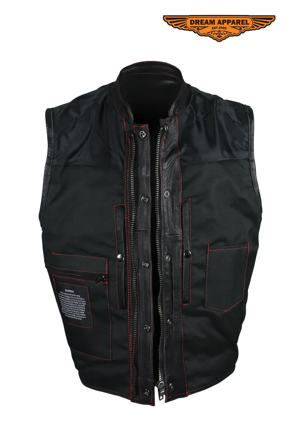 Men's Black Premium Naked Cowhide Leather CLUB VEST with Red Stitching