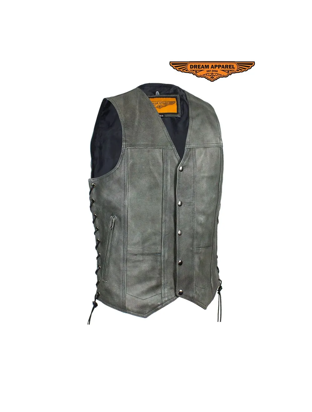 Men's Gray Club Vest with Concealed Carry Pockets & Side Laces