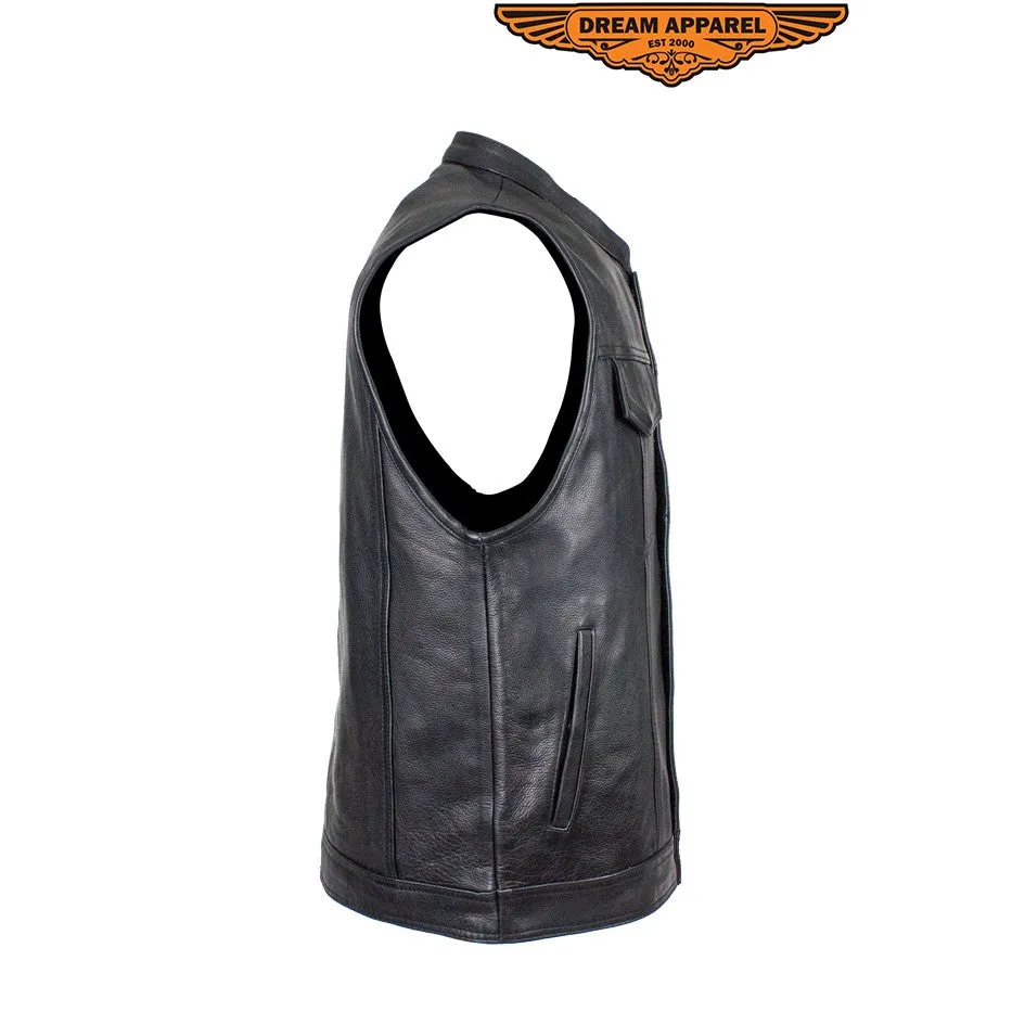 Men's Naked Cowhide Black Liner & Zipper Vest W/ Gun Pocket by Club Vest