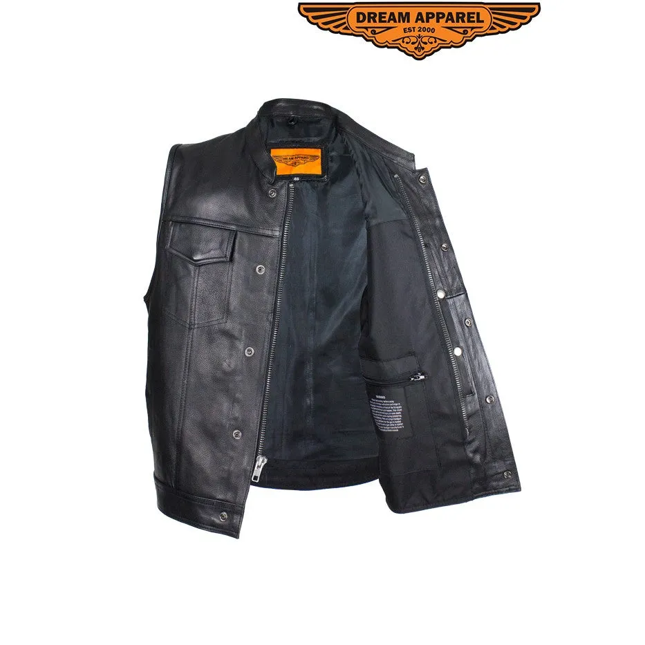 Men's Naked Cowhide Black Liner & Zipper Vest W/ Gun Pocket by Club Vest