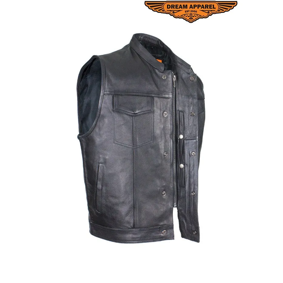 Men's Naked Cowhide Black Liner & Zipper Vest W/ Gun Pocket by Club Vest