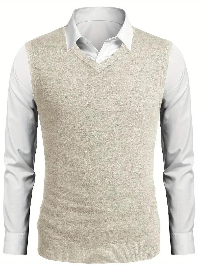 Men's Sleeveless Sweater Vest Lightweight V-Neck Vest Pullover