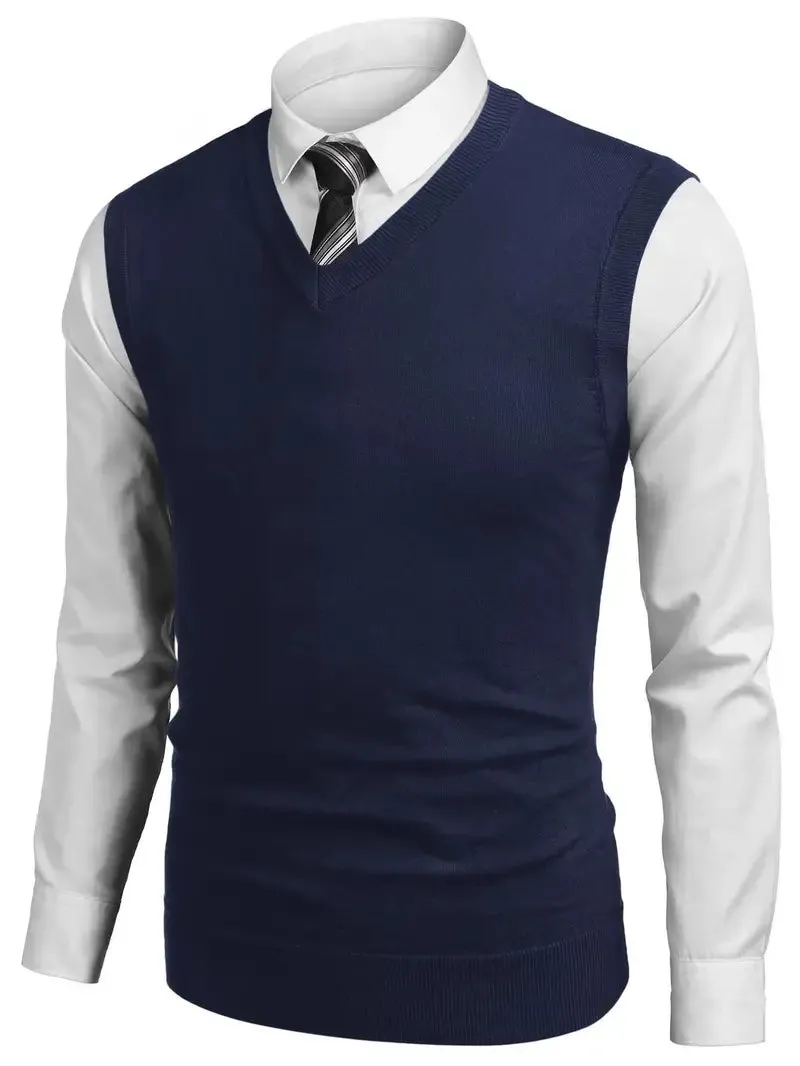 Men's Sleeveless Sweater Vest Lightweight V-Neck Vest Pullover