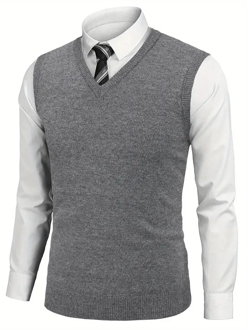 Men's Sleeveless Sweater Vest Lightweight V-Neck Vest Pullover