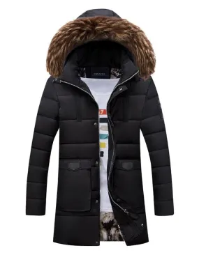 Men's Winter Warm Hooded Padded Quilted Long Parka