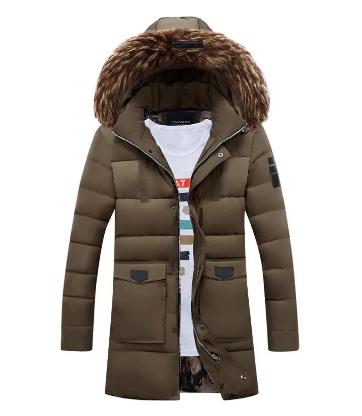 Men's Winter Warm Hooded Padded Quilted Long Parka