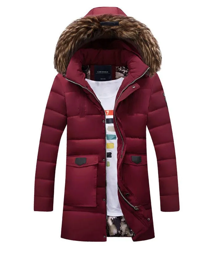 Men's Winter Warm Hooded Padded Quilted Long Parka