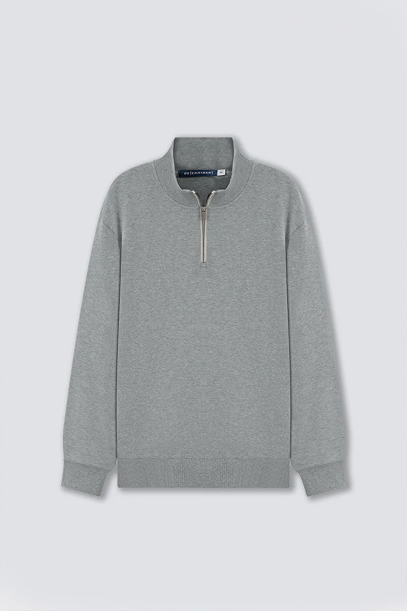 Merino-Blend Half Zip French Rib Sweater | Grey EBC054